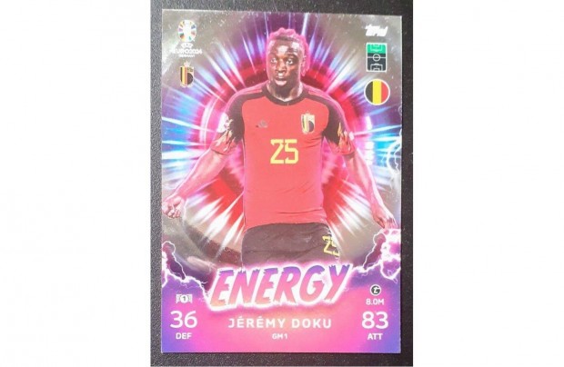 Jeremy Doku Belgium Energy focis krtya Topps Match Attax Euro 2024