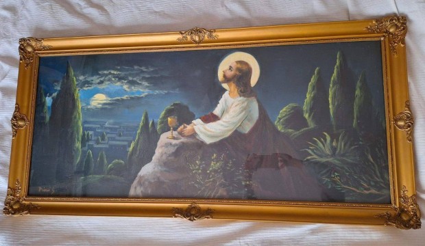 Jzus az olajfk hegyn - szignzott, blondel kerettel, 131cm x 63cm