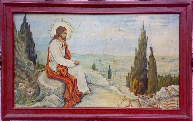 Jzus az olajfk hegyn, olajfestmny szignval furnr lemezen