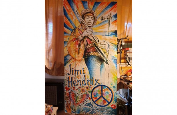 Jimi Hendrix s Janis Joplin kpek - kb. 200 x 94 cm , akril, karton