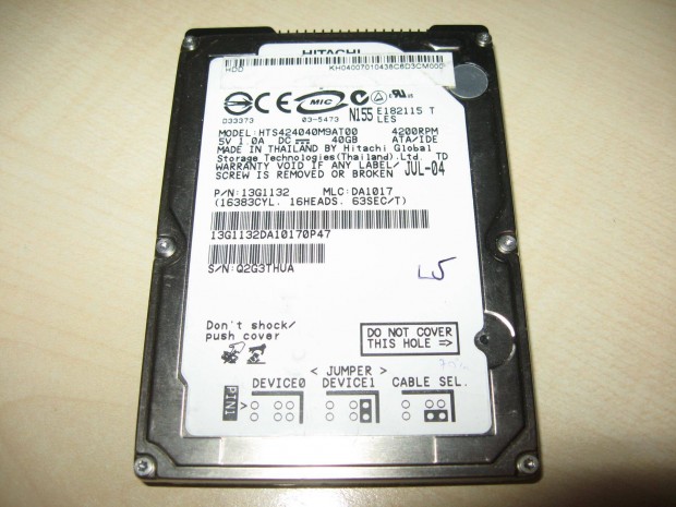 J Laptop IDE ts HDD 40GB 2.5" Notebook Merevlemez Winchester PATA