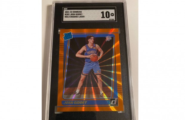 Josh Giddey 2021 Donruss Holo Orange Laser Rookie SGC10 kosaras krtya