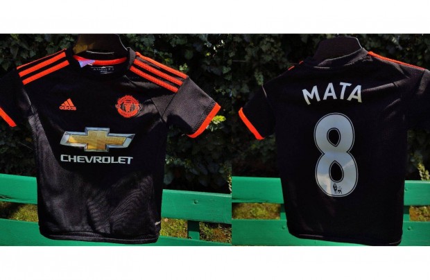 Juan Mata - Manchester United eredeti adidas fekete gyerek mez (140)