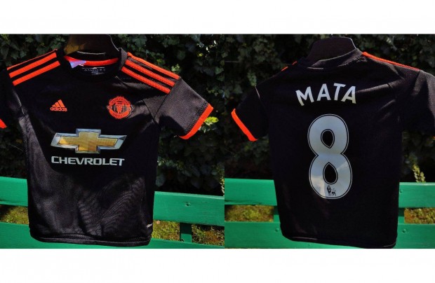 Juan Mata - Manchester United eredeti adidas fekete gyerek mez (140)