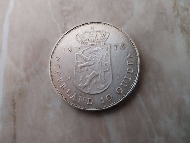 Jubileumi Holland ezst 1973-as 10 gulden 25 g 0.720 Ag