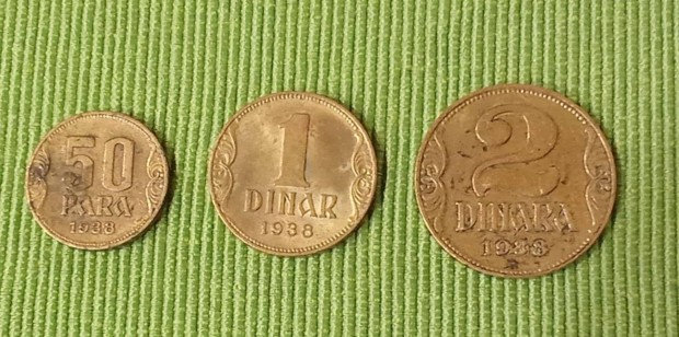 Jugoszlv kirlysg 50 para-1 dinr-2 dinr 1938