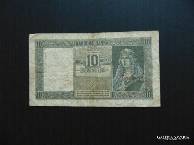 Jugoszlvia 10 dinr 1939 ritkbb bankjegy