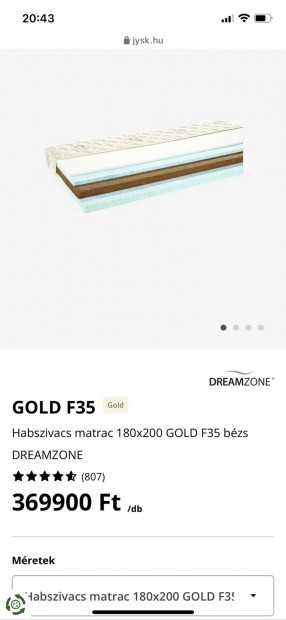 Jysk Habszivacs matrac 180x200 GOLD F35 bzs Dreamzone