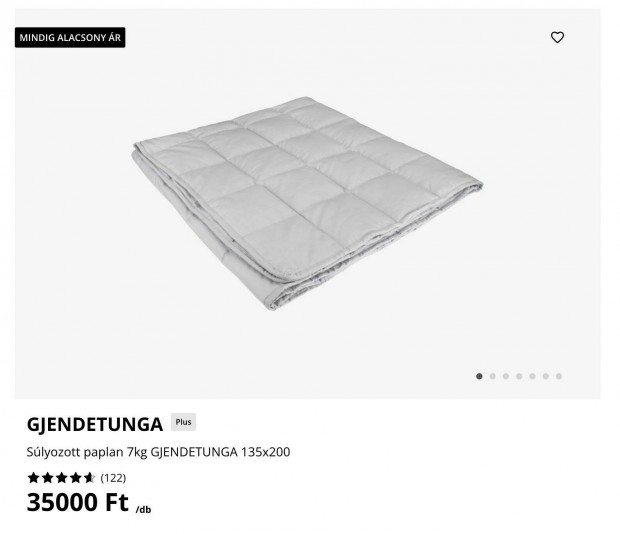 Jysk Slyozott takar (weighted blanket) 7kg Gjendetunga 135x200