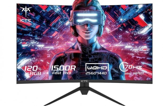 KTC 2560x1440, 165 Hz, 27" hajltott gamer monitor