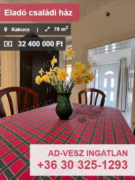 Kakucson folyamatosan karbantartott családi ház eladó!!!!