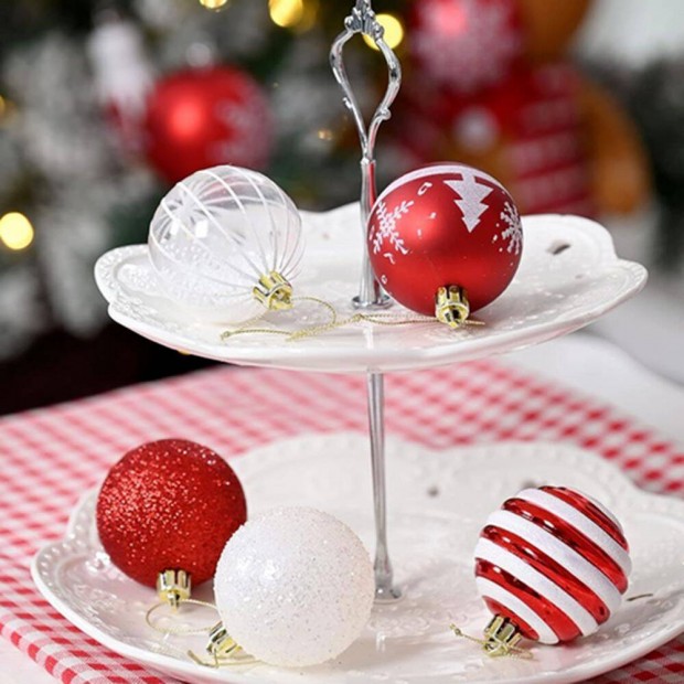 Karácsonyfadísz készlet - piros-fehér gömbdísz - 6 cm - 20 db