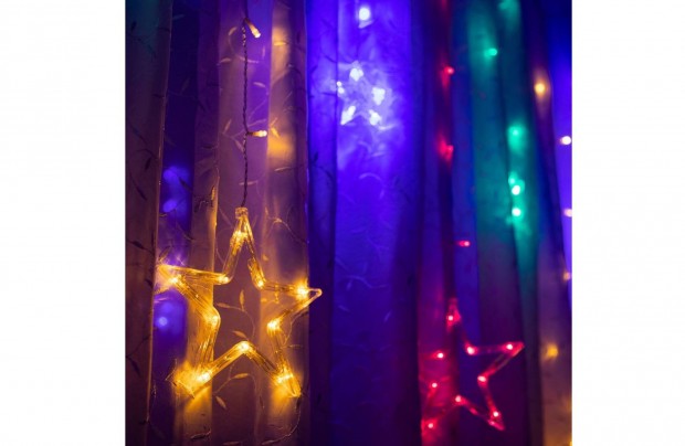 Karcsonyi 138 LED fnyfzr - csillagok - multicolor - 6 nagy, 6 kics