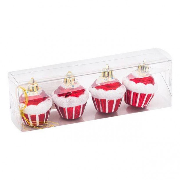 Karcsonyi Cupcake szett Red Glitter 5,5 cm - 4 db