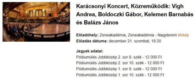 Karcsonyi Koncert jegyek, Zeneakadmia