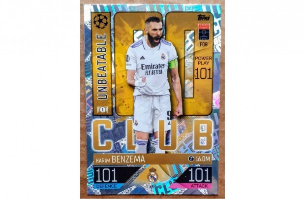 Karim Benzema Real Madrid 100 Club focis kártya Match Attax 2023