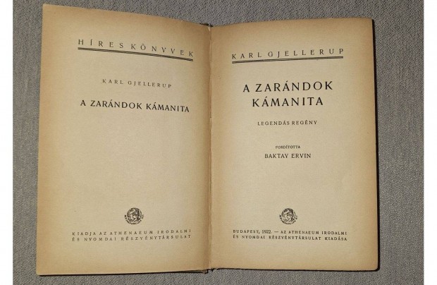 Karl Gjellerup: A zarndok Kmanita. Bp. Athenaeum, 1922 Hres Knyvek