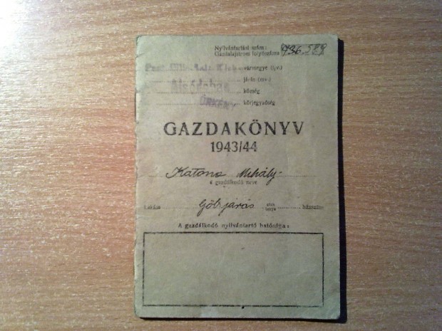 Katona Mihly gazdaknyve - Gazdaknyv 1943/44