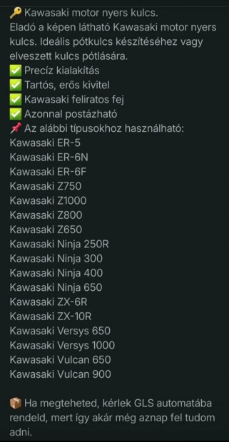 Kawasaki nyers kulcs