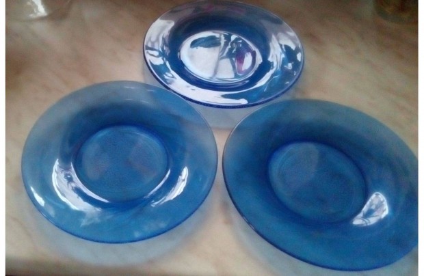 Kék üveg desszert tányér 18, 5 cm - Új - 3 db
