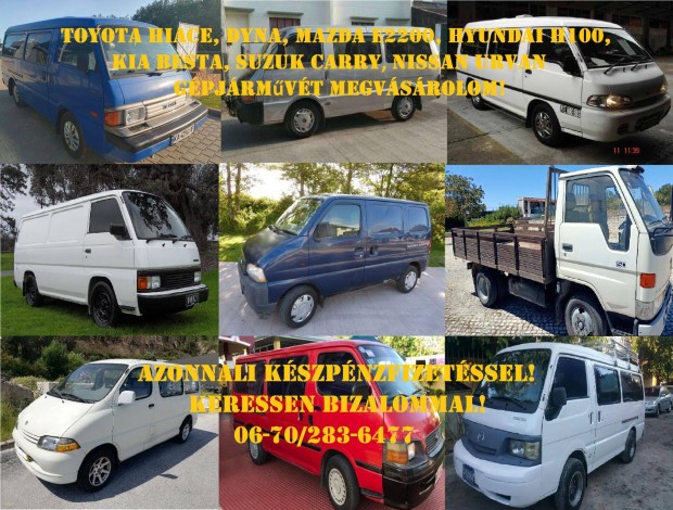 Keresek: Toyota Hiace, Mazda E2200, Hyundai H100 kisbuszt állapottól független