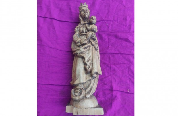 Keresztny faragott Mria Madonna fa szobor Jzussal 44cm