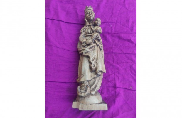 Keresztny faragott Mria Madonna fa szobor Jzussal 44cm