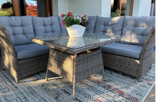 Kerti bútor garnitúra Lounge szett pad asztal fotel polyrattan szürke