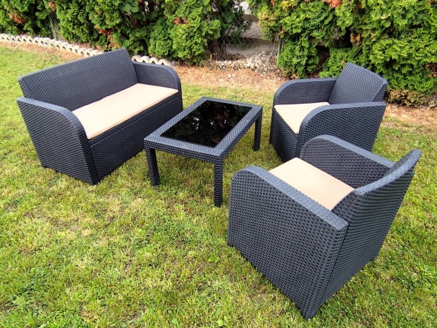 Kerti bútor garnitúra polyrattan antracit újszerű