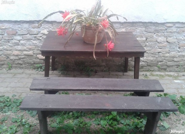 Kerti garnitúra fa asztal +2 db fa pad