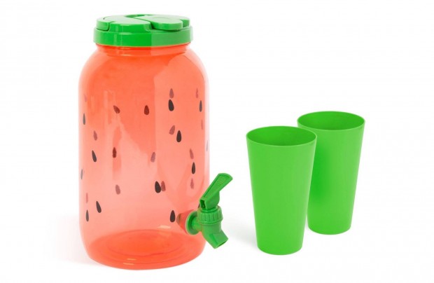 Kerti limonádé műanyag hordozható 3,8l italadagoló csappal +2 db pohár