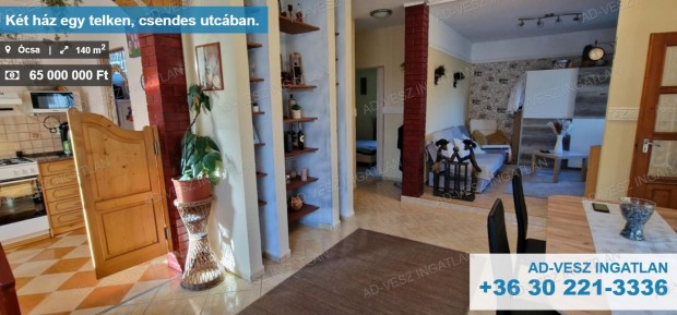 Két ház egy telken, csendes utcában.