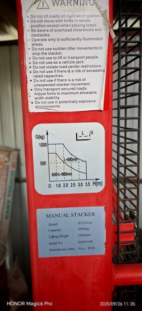 Kézi magasemeléső hidraulikus targonca raklap emelő 1000 kg