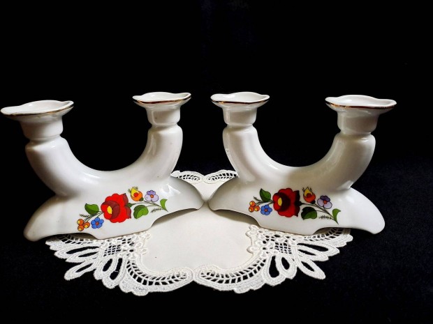 Kzzel festett Kalocsai porceln kettes gyertyatart 10 x 15 cm