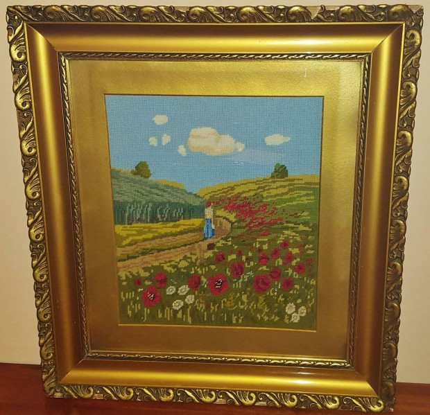 Kézzel készült gobelin kép antik keretben