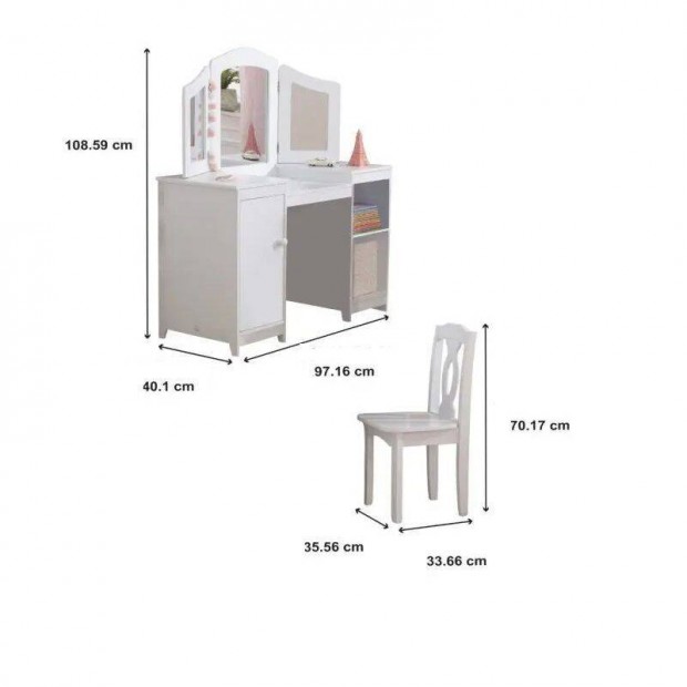 Kidkraft Deluxe fa fslkdasztal tkrrel s szkkel, 108,5x97x40cm