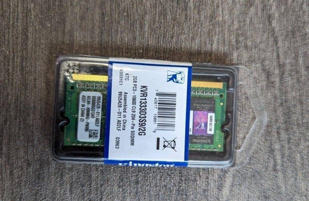 Kingston RAM 2GB DDR3 1333MHz Kvr1333D3S9/2G notebook memória