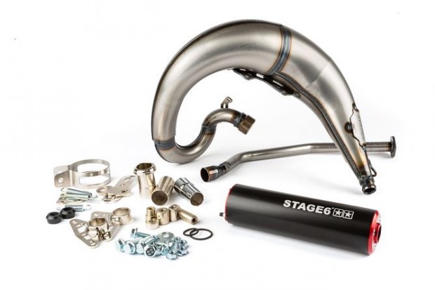 Kipufog Stage6 Streetrace high mount CNC piros / fekete Derbi Senda