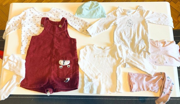 Kislany ruha csomag 74-80 hosszú ujjú Benetton póló fehér body nadrag