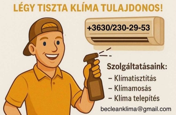 Klíma tisztítás, mosás, karbantartás és telepítés!