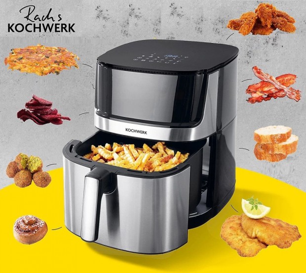 Kochwerk Dual Heat AirFryer XXL 2200W 7.5L inox, nemesacl digitlis