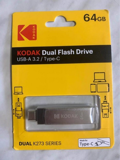 Kodak pendrive adathordozó, 64Gb, USB 3.2, +USB C, Új, bontatlan