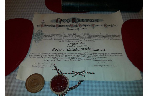 Kolozsvri Pergament Doktori Diploma 1942. Bp.-is tvehet