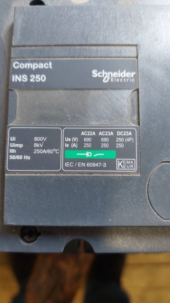 Kompakt terhels tkapcsol 3-plus 250A tokozott INS250 Schneider