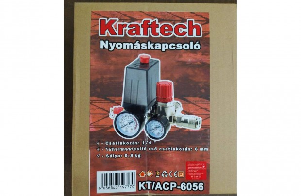Kompresszor nyomáskapcsoló nyomásszabályzóval és 2 db nyomásmérővel 1/