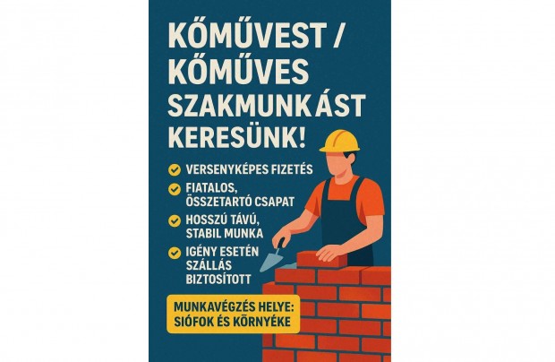 Kőművest / Kőműves Szakmunkást Keresünk!