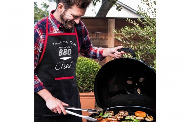 Konyhai kerti Nyakbaakaszthatós BBQ zsebes fekete kevertszálás szakács
