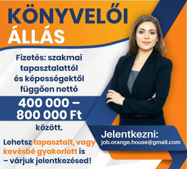 Könyvelő álláslehetőség Nyíregyházán! Nettó 400.000 - 800.000 Ft/hó