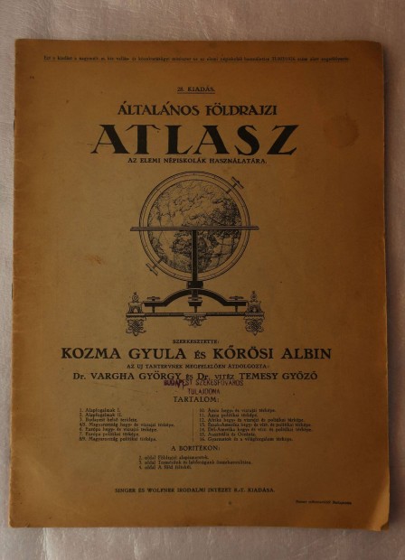 Kozma Gyula s Krsi Albin ltalnos fldrajzi Atlasz (1926)