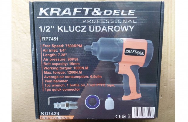Kraft&Dele KD1429 pneumatikus tvecsavaroz lgkulcs 1/2" 1200Nm Garan